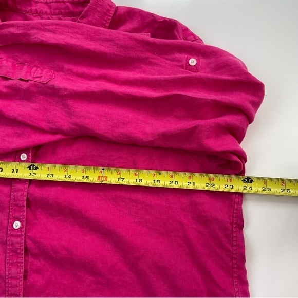 Chaps Classics Women's Dark Hot Pink 100% Linen Button Down Shirt Size XL - Picture 8 of 9